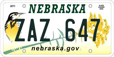NE license plate ZAZ647