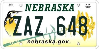NE license plate ZAZ648