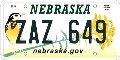 NE license plate ZAZ649