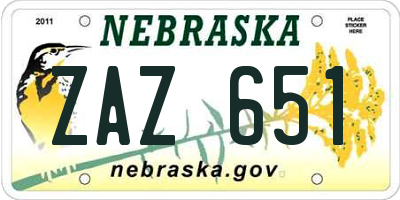 NE license plate ZAZ651