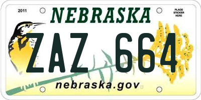 NE license plate ZAZ664