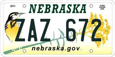 NE license plate ZAZ672