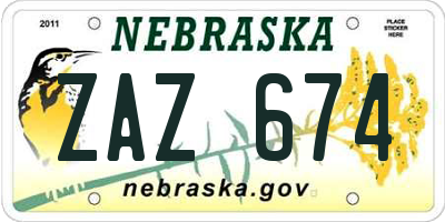 NE license plate ZAZ674