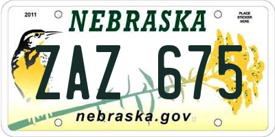 NE license plate ZAZ675