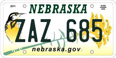 NE license plate ZAZ685