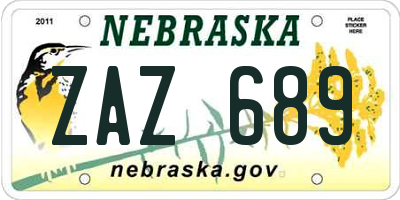 NE license plate ZAZ689