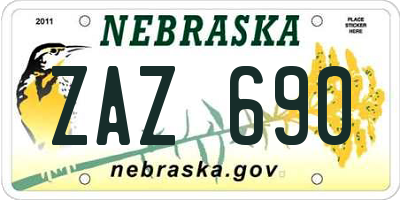 NE license plate ZAZ690