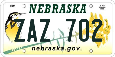 NE license plate ZAZ702