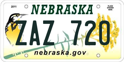NE license plate ZAZ720