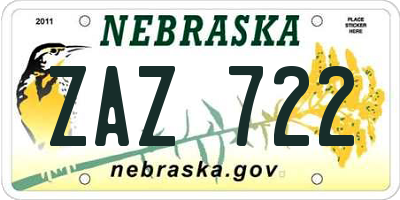 NE license plate ZAZ722