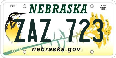 NE license plate ZAZ723