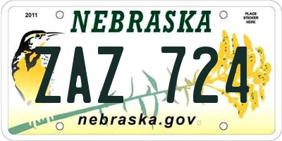 NE license plate ZAZ724