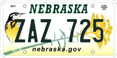 NE license plate ZAZ725