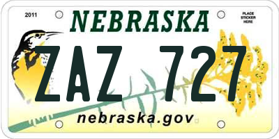 NE license plate ZAZ727