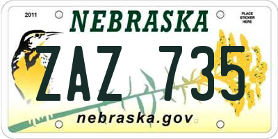 NE license plate ZAZ735