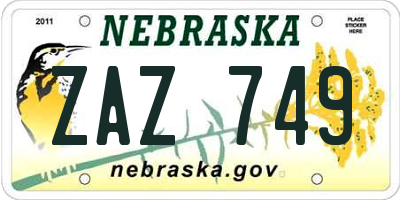 NE license plate ZAZ749