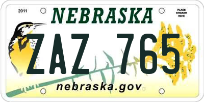 NE license plate ZAZ765