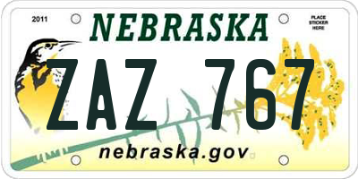 NE license plate ZAZ767