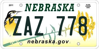 NE license plate ZAZ778