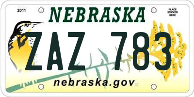 NE license plate ZAZ783