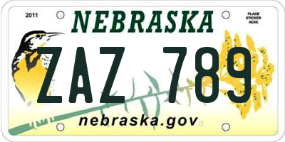 NE license plate ZAZ789