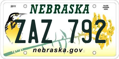 NE license plate ZAZ792