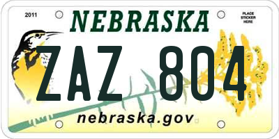 NE license plate ZAZ804