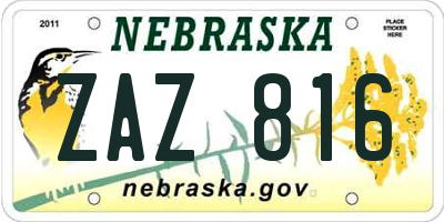 NE license plate ZAZ816