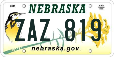 NE license plate ZAZ819