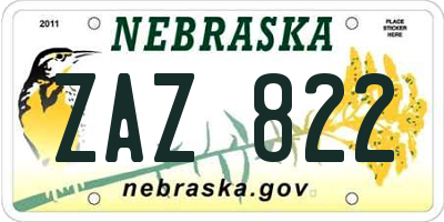 NE license plate ZAZ822