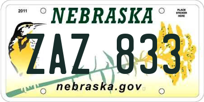 NE license plate ZAZ833