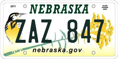 NE license plate ZAZ847