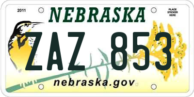 NE license plate ZAZ853