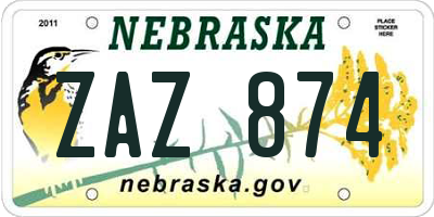 NE license plate ZAZ874