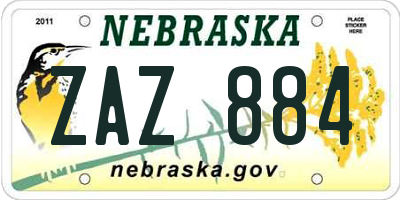 NE license plate ZAZ884