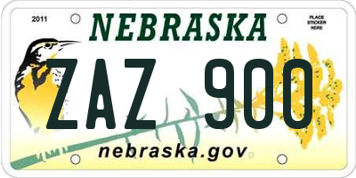 NE license plate ZAZ900