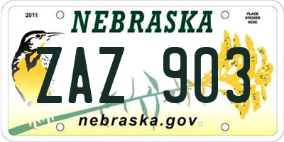 NE license plate ZAZ903