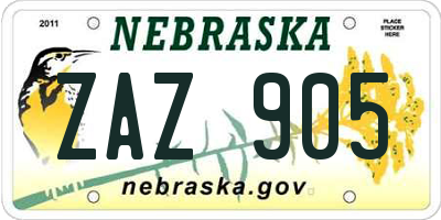 NE license plate ZAZ905
