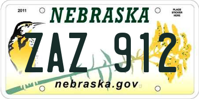 NE license plate ZAZ912