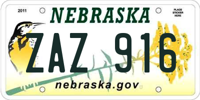 NE license plate ZAZ916