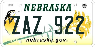 NE license plate ZAZ922