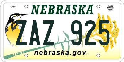 NE license plate ZAZ925