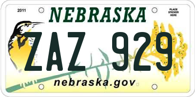 NE license plate ZAZ929