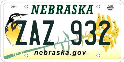 NE license plate ZAZ932