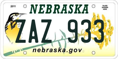 NE license plate ZAZ933