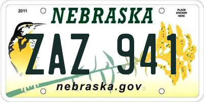 NE license plate ZAZ941