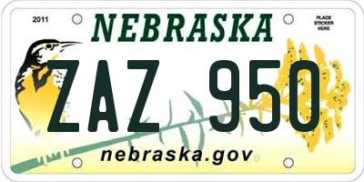 NE license plate ZAZ950
