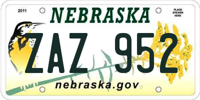 NE license plate ZAZ952