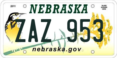 NE license plate ZAZ953