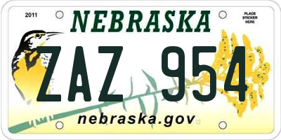 NE license plate ZAZ954